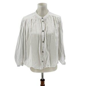 H&M Womens Pleated White Blouse Medium Button-Up Long-Sleeve